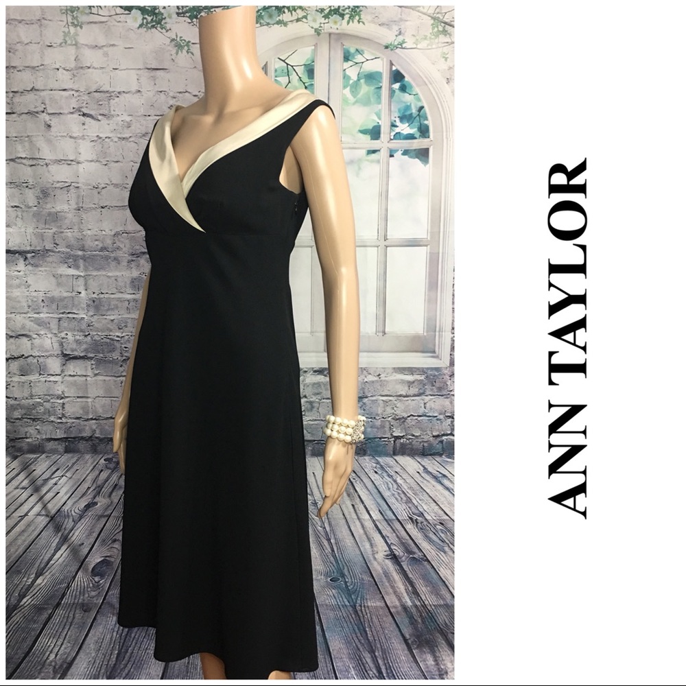 New Black & Beige Dress By Ann Taylor Petites